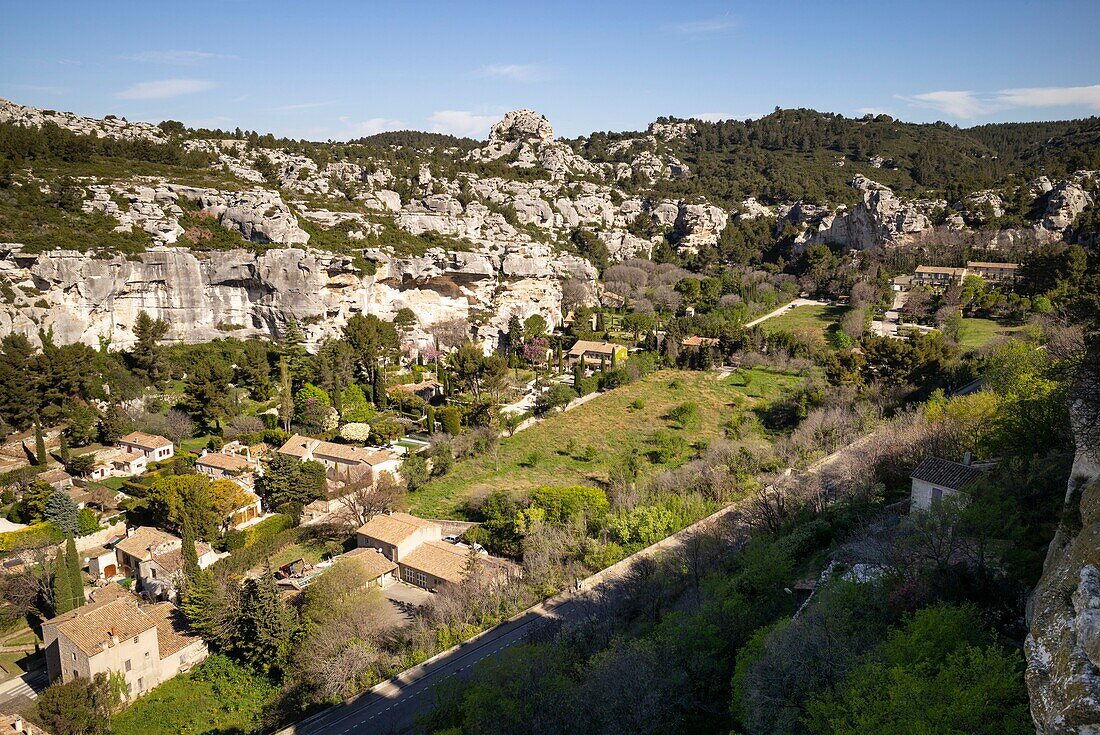 France, Bouche du Rhone, Les Baux de Provence, labelled Les Plus Beaux Villages de France (The Most beautiful Villages of France), Alpilles mountains, Val d'Enfer\n