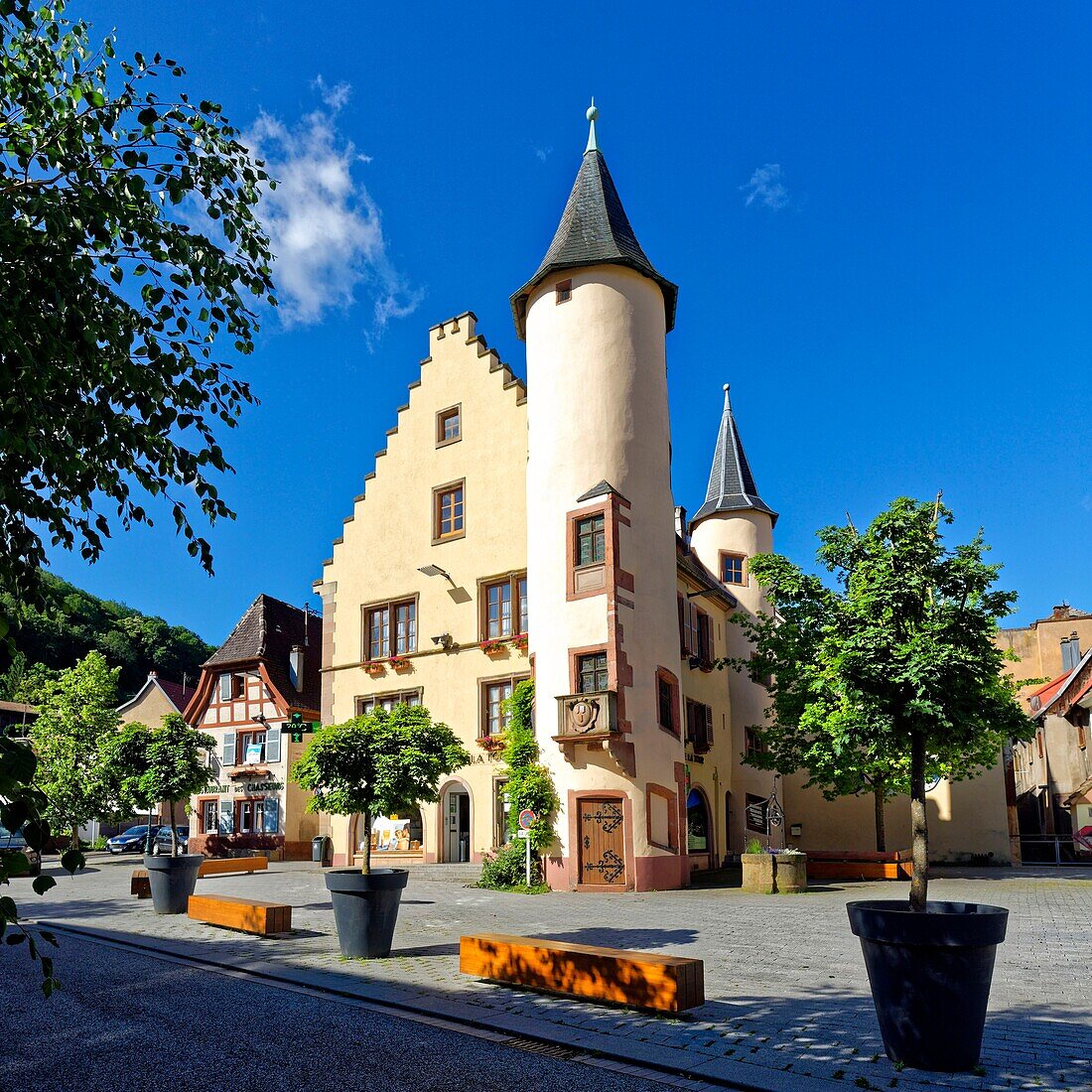 Frankreich, Haut Rhin, Sainte Marie aux Mines, place Auguste Keufer, Ehemaliges Herrenhaus der Minen aus dem 16.