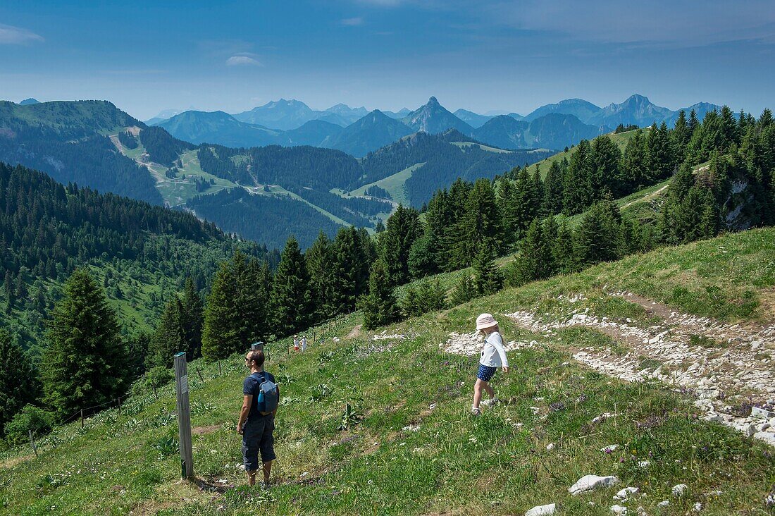 Frankreich, Haute Savoie, Massiv des Geoparks Chablais, Thollon les Memises, Fahrt auf den Gipfel des Memises