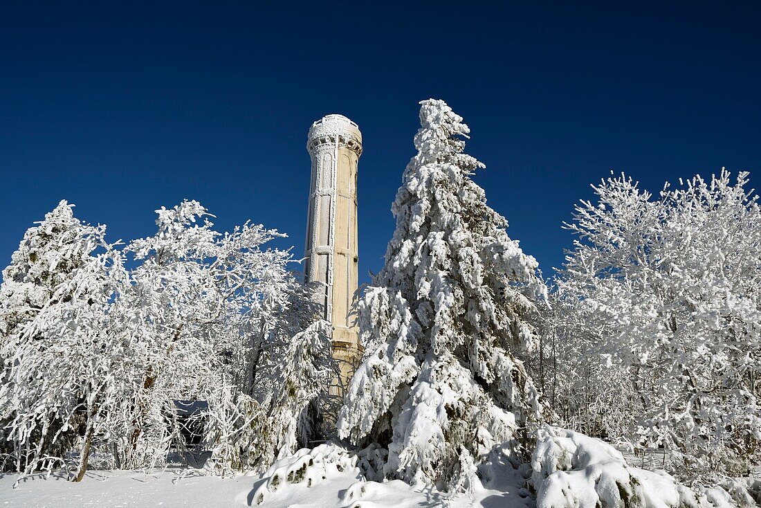 France, Bas-Rhin, Bellefosse, Champ du Feu (1099 m), observation tower built by the Club Vosgien in 1898, winter\n