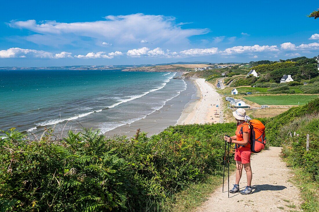 France, Finistere, Douarnenez Bay, Kerlaz, Trezmalaouen beach along the GR 34 hiking trail or customs trail\n