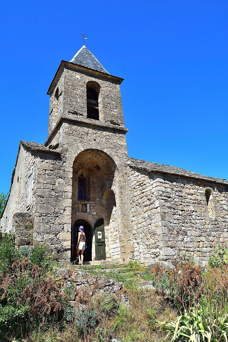 Frankreich, Aveyron, Occitanie, Nant, Cantobre, romanische Kirche Saint-Etienne (XII. Jahrhundert)