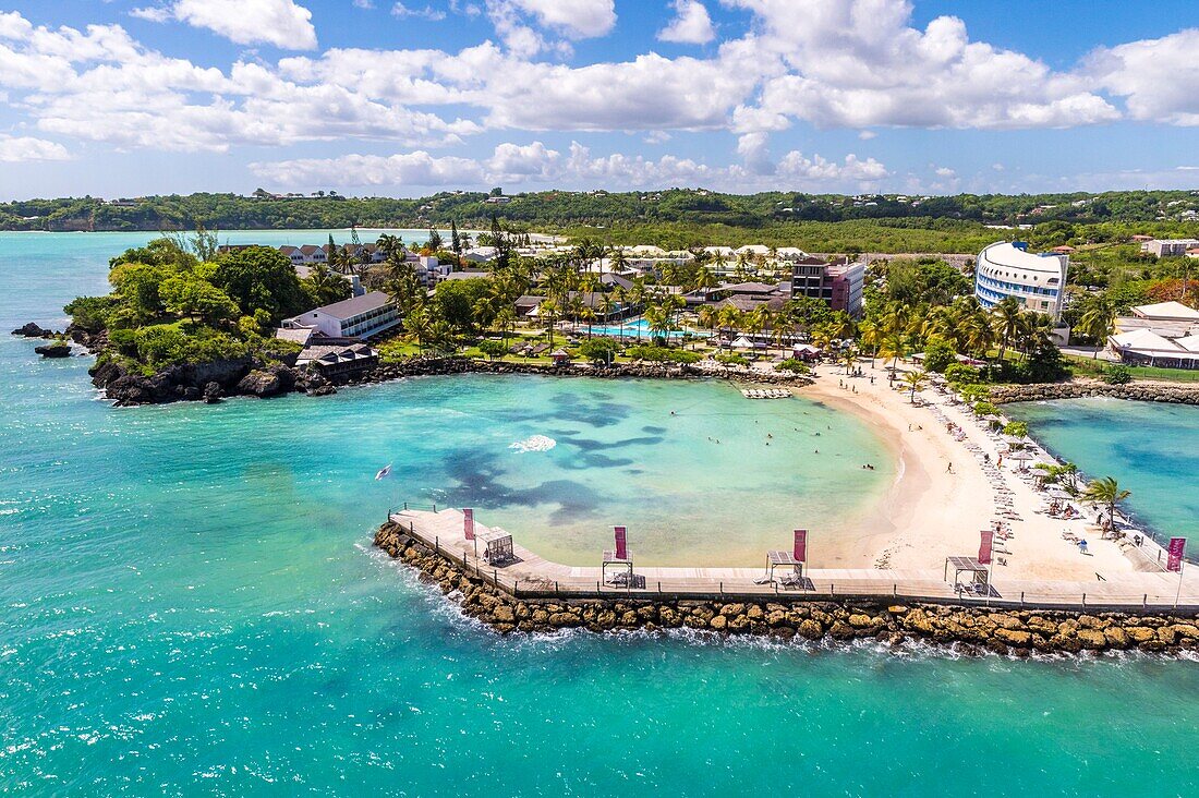 France, Caribbean, Lesser Antilles, Guadeloupe, Grande-Terre, Le Gosier, Creole Beach hotel from the sky\n