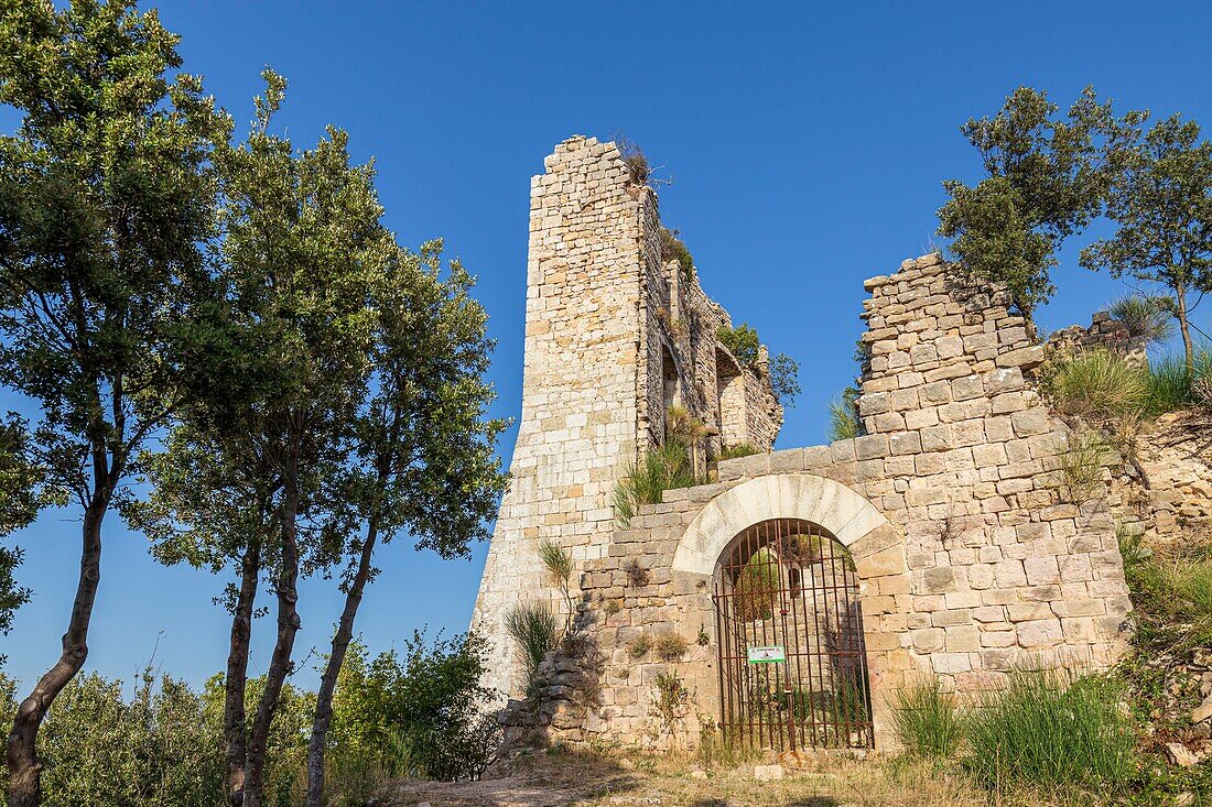 France, Var, Provence Verte, Forcalqueiret, the ruins of the castle of Forcalqueiret are among the emblematic monuments that benefit from the lotto of the heritage imagined by Stéphane Bern for their backups, gateway to the castle\n