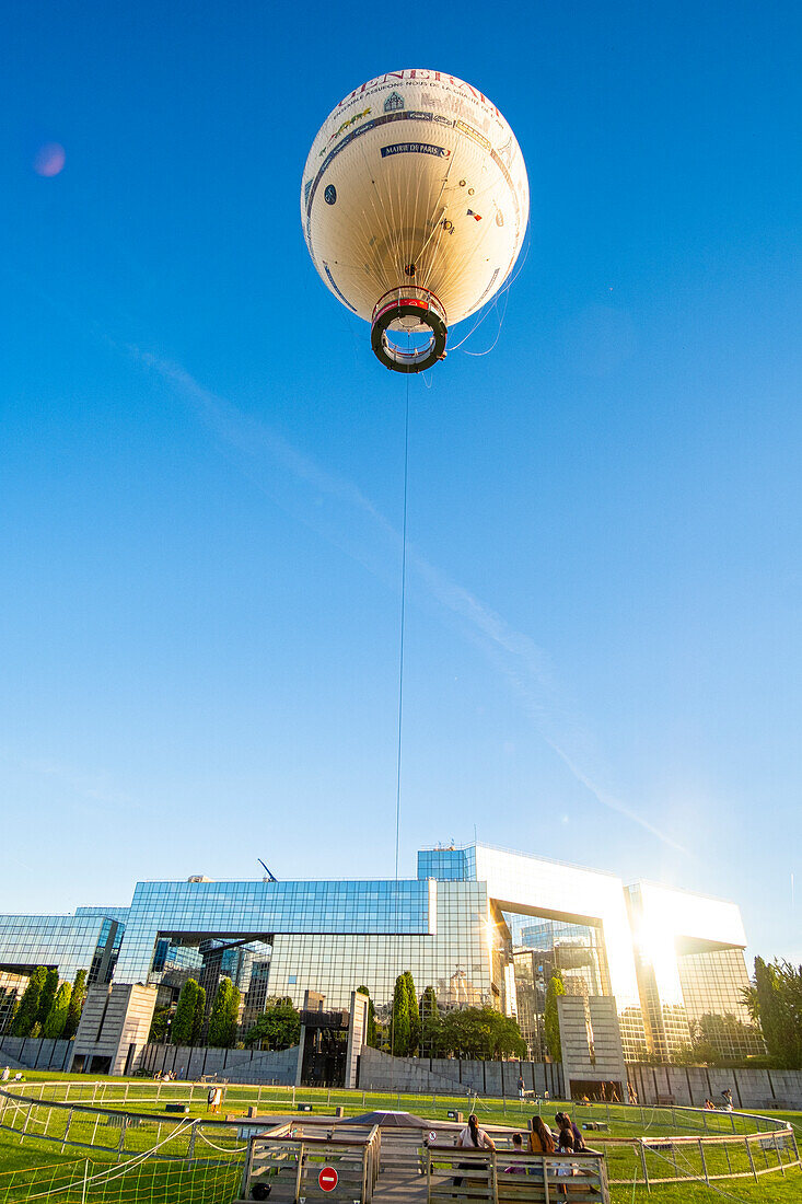 France, Paris, Parc Andre Citroen, the captive balloon to climb to 150m altitude\n