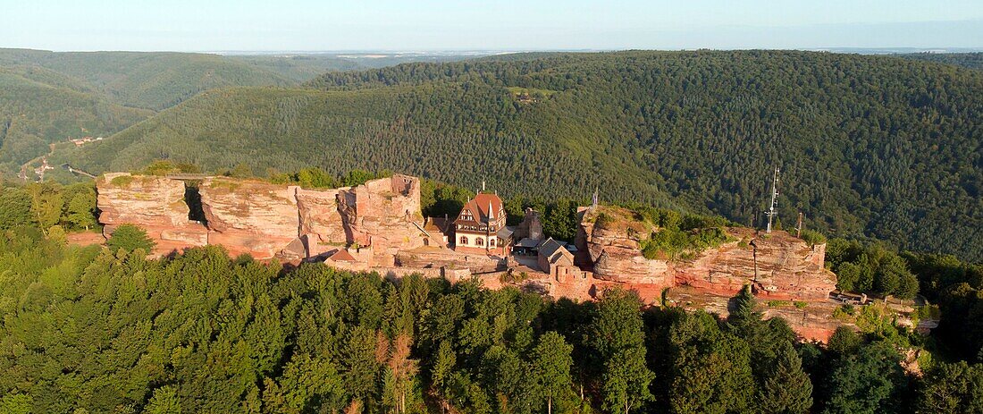 France, Bas Rhin, Saverne, Haut Barr castle dated 11th to 14th century (aerial view)\n