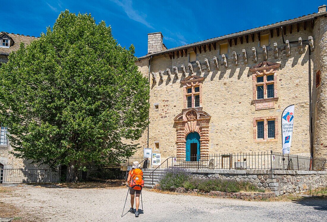 France, Lozere, Saint-Alban-sur-Limagnole along the Via Podiensis, one of the French pilgrim routes to Santiago de Compostela or GR 65, Saint-Alban castle houses the Tourism Office\n