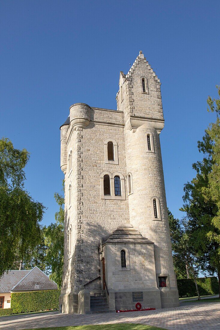 France, Somme, battlefields of the Somme, Thiepval, Ulster Tower, replica of a tower near Belfast in Northern Ireland, memorial of the 36th British Division of Ulster during the First World War\n