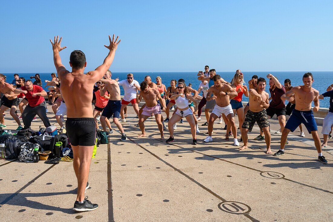 France, Alpes Maritimes, Nice, listed as World Heritage by UNESCO, fitness session in Rauba Capeù area\n