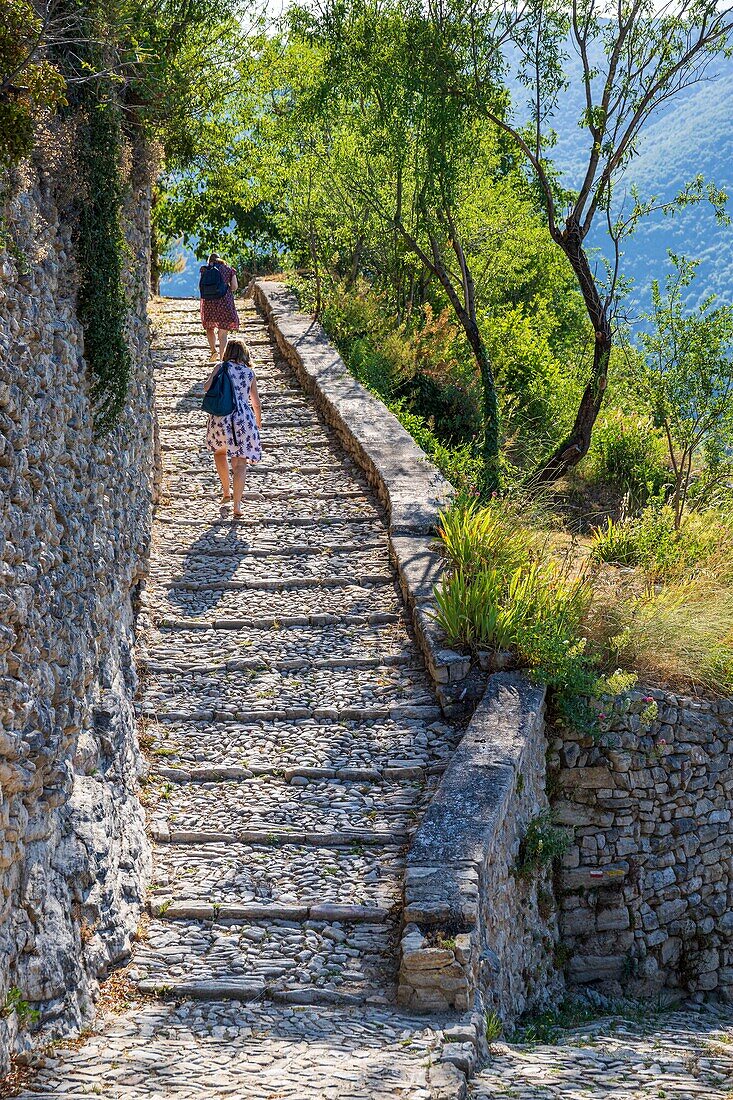 France, Drôme, regional natural park of Baronnies provençales, Montbrun-les-Bains, labeled the Most Beautiful Villages of France, calade of the village\n