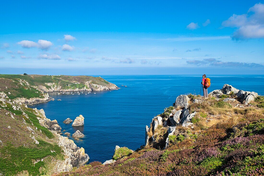 France, Finistere, Cleden-Cap-Sizun, Brézellec harbour along the GR 34 hiking trail or customs trail\n