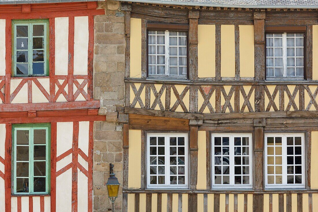 France, Cotes d'Armor, Treguier, detail of the facade of a half timbered house on Martray square\n