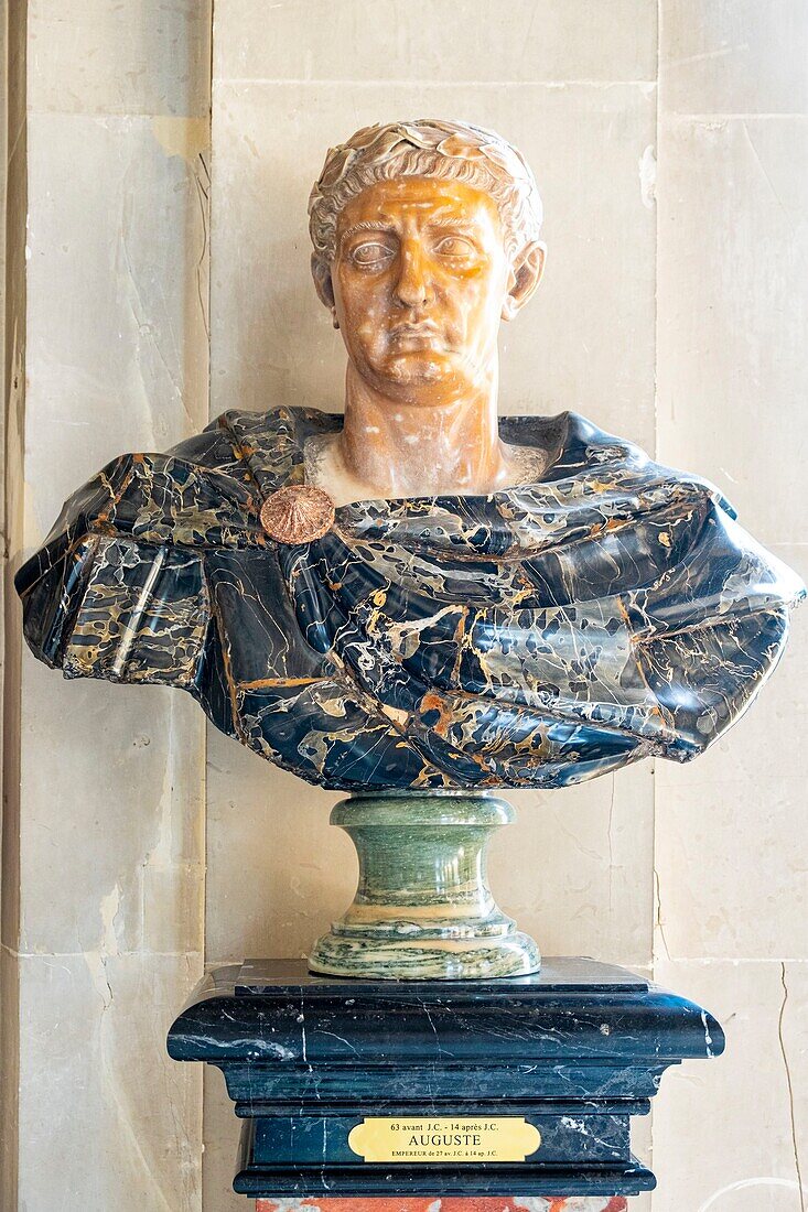 France, Seine et Marne, Maincy, the castle of Vaux le Vicomte, the room of the Guards or Salon Ovale, bust of Augustus\n