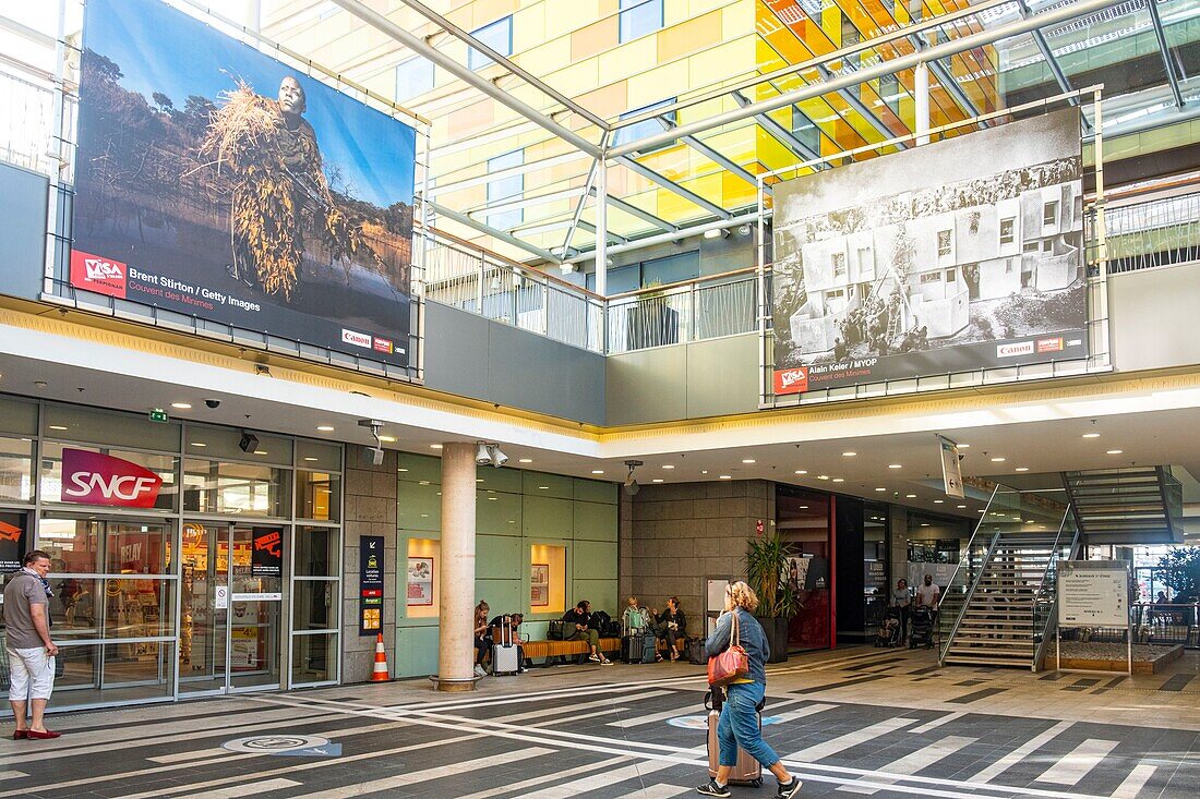 France, Pyrenees Orientales, Perpignan, SNCF train station during the 31st VISA Photojournalism Festival for the image\n