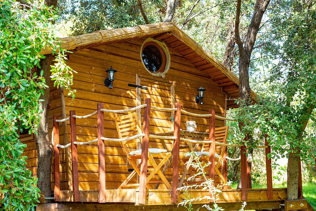 France, Bouches du Rhone, Cassis, eco friendly hut in the trees\n