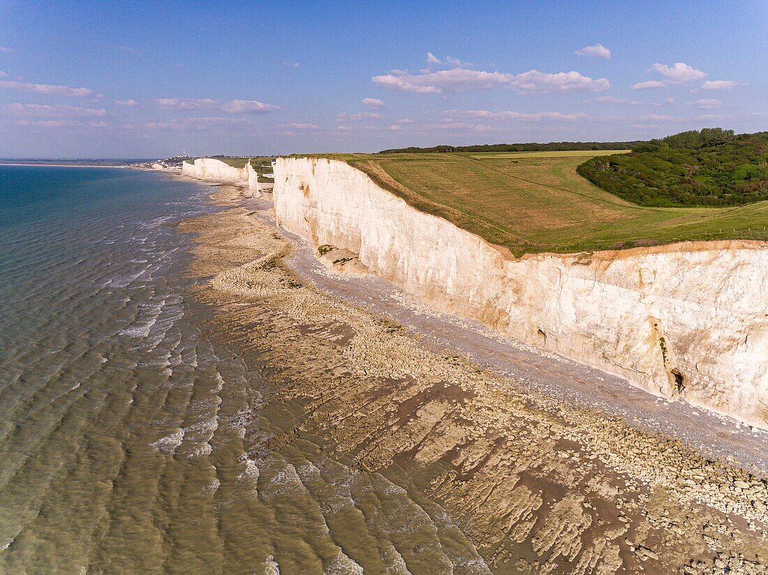 France, Somme, Somme Bay, between the Bois de Cise and Mers les Bains, the Picardy cliffs (aerial view)\n