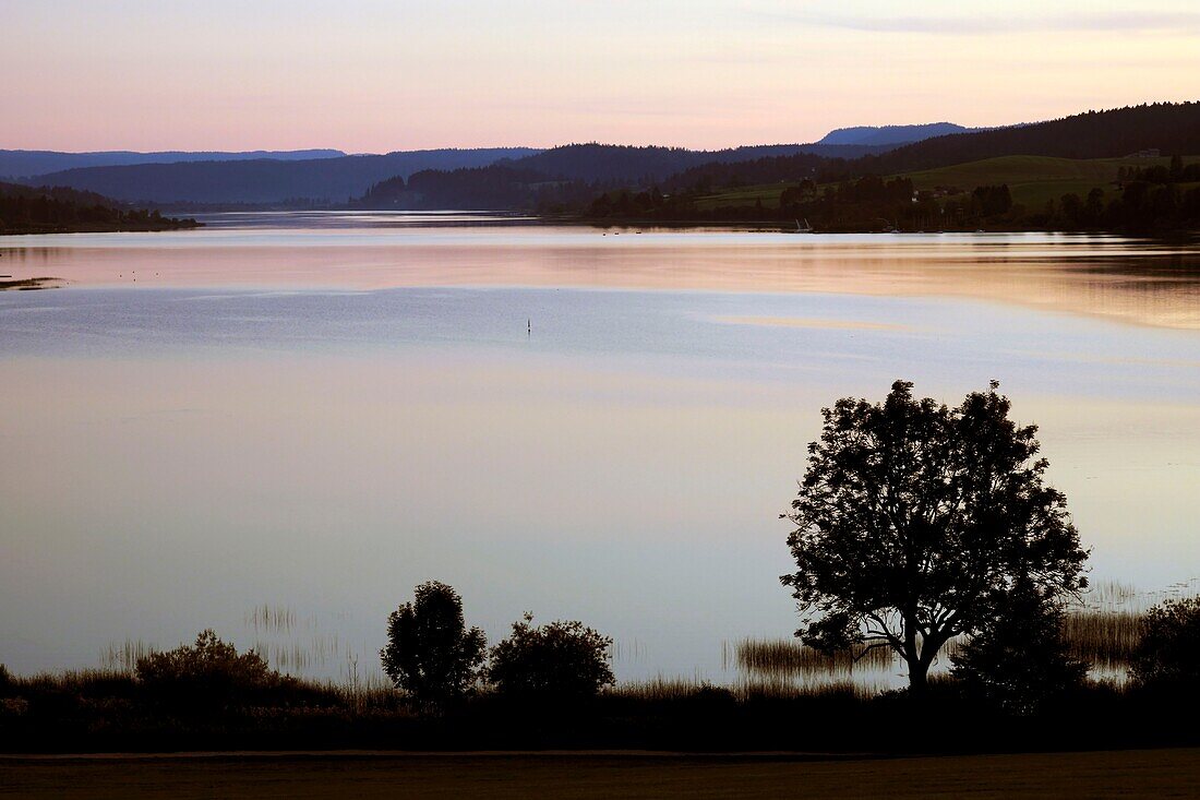 France, Doubs, Chaon, Saint Point lake, sunset\n