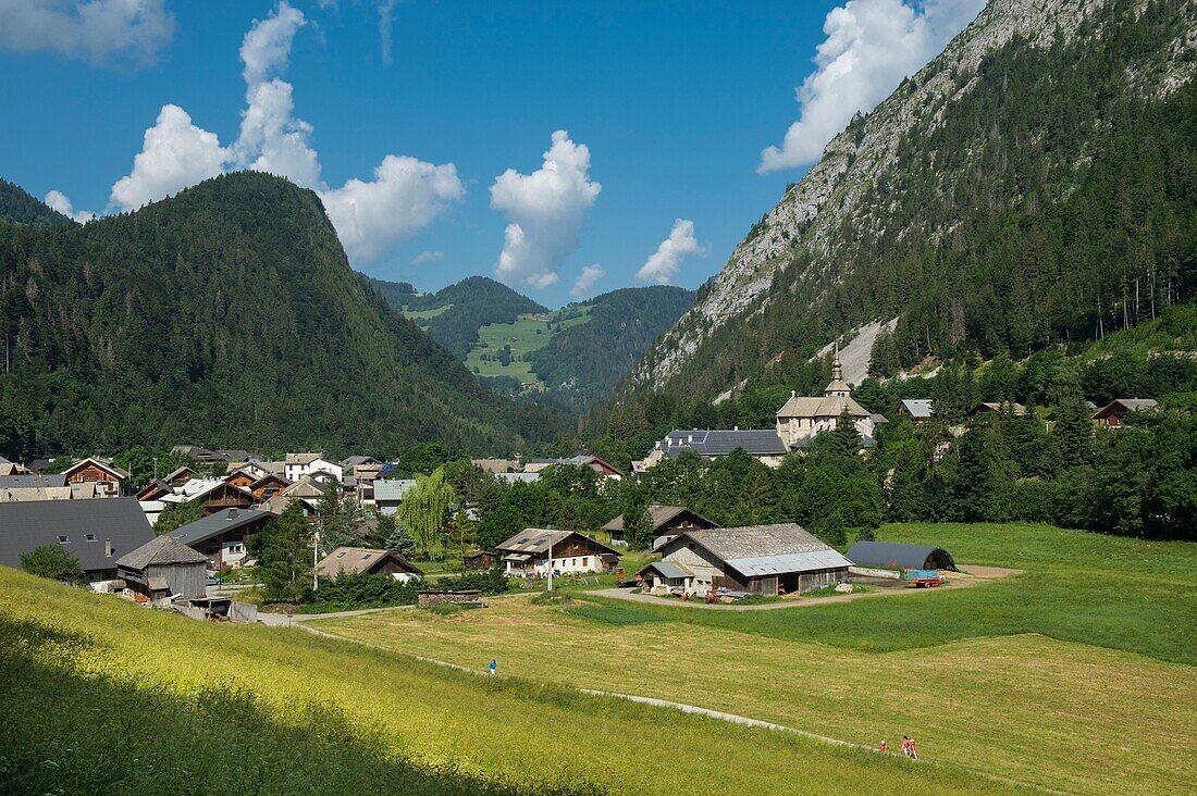 France, Haute Savoie, massif of Chablais, Abondance valley, Abondance, general view of the village\n