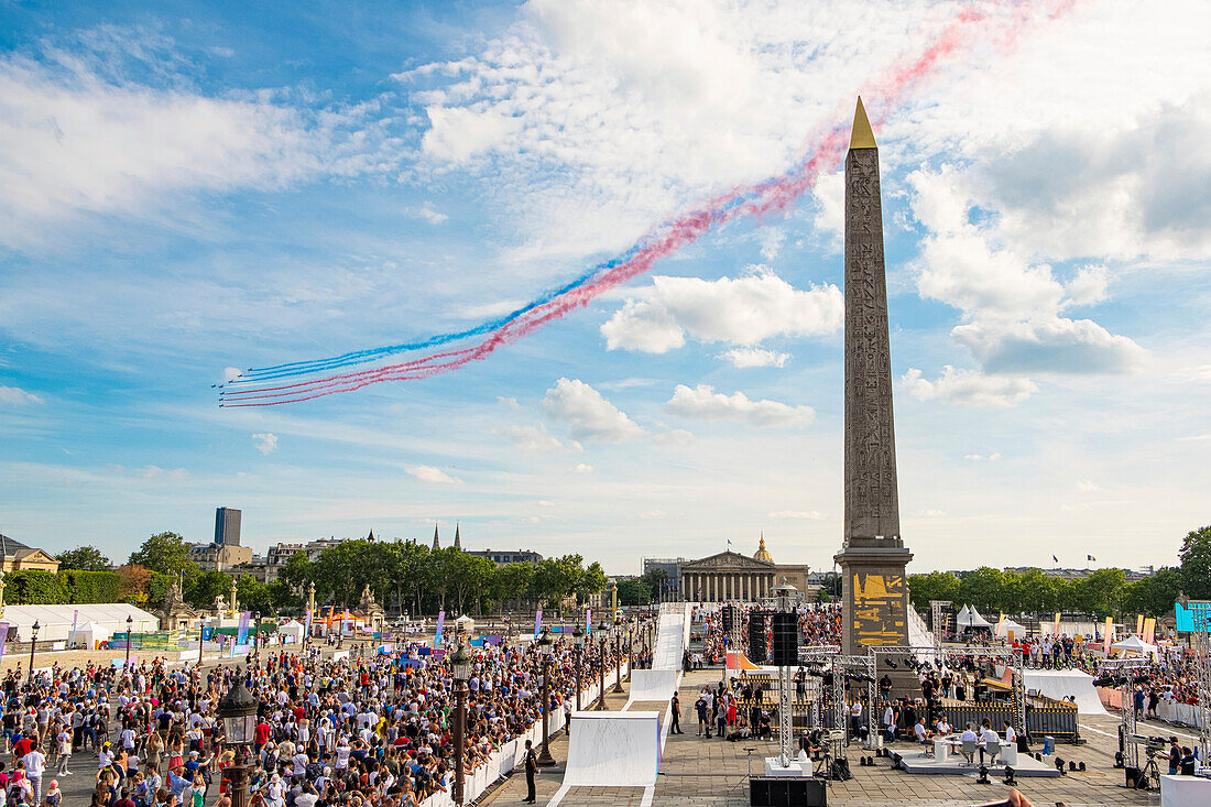 Frankreich, Paris, der Place de la Concorde verwandelt sich anlässlich des Olympischen Tages in einen riesigen Spielplatz