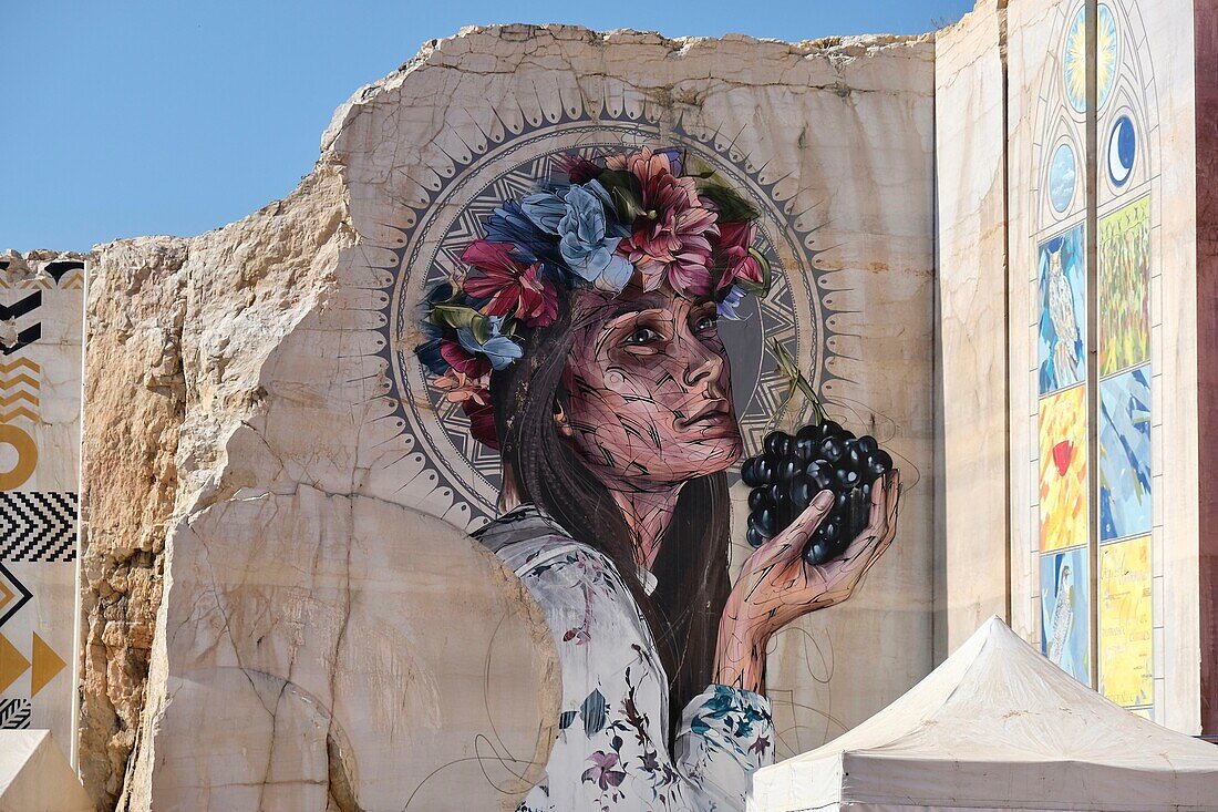 France, Cote d'Or, Villars Fontaine, La Karriere, Street Art on the Roc festival, fresco in a stone quarry of Burgundy\n