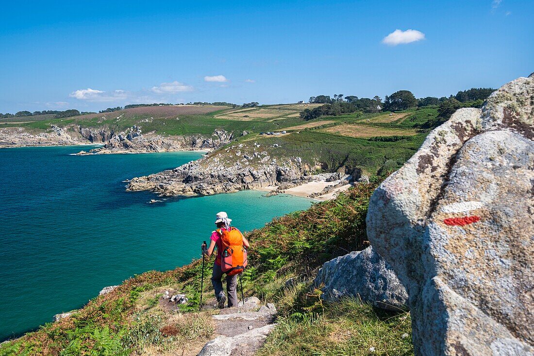 Frankreich, Finistere, Beuzec-Cap-Sizun, Wanderweg GR 34 oder Zollweg zwischen Pointe de Luguénez und Pointe de Beuzec (oder Pointe de Kastel Koz)