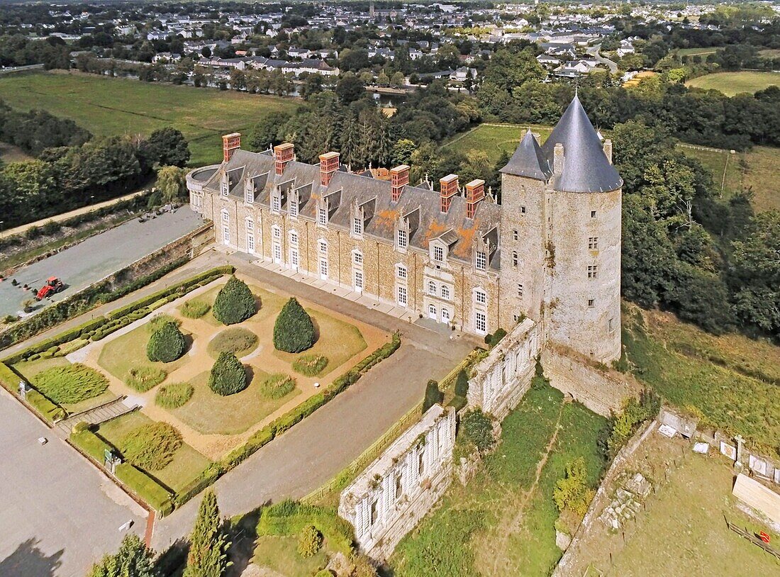 France, Loire-Atlantique, Blain, La Groulaie castle (aerial view)\n