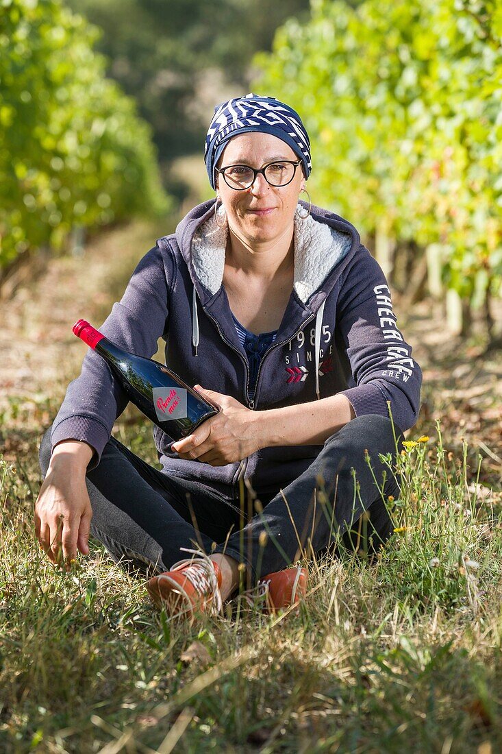 France, Indre et Loire, Loire valley listed as World Heritage by UNESCO, Panzoult, Clothilde Pain portrait, winemaker in his vineyards\n