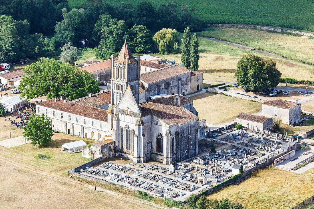 France, Charente Maritime, Sablonceaux, Sablonceaux abbey (aerial view)\n