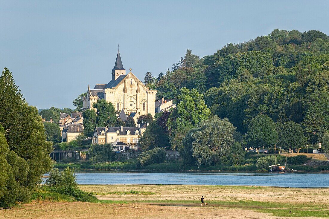 Frankreich, Indre et Loire, Loire-Tal, das von der UNESCO zum Weltkulturerbe erklärt wurde, Candes Saint-Martin, das als Les Plus Beaux Villages de France (Die schönsten Dörfer Frankreichs) bezeichnet wird, das befestigte Kollegiatstift Saint-Martin de Candes (12. und 13. Jahrhundert)