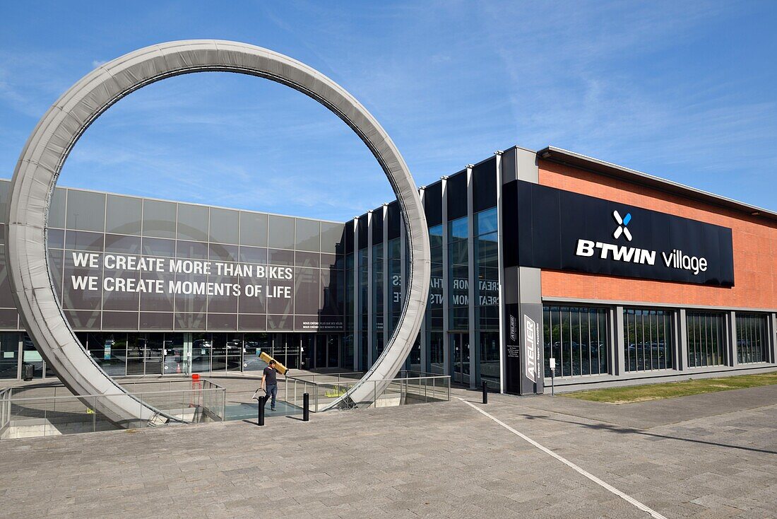 France, Nord, Lille, BTWIN Village store of the Decathlon brand, dedicated to Decathlon brand bicycles including Rockrider and others and housing the manufacturing plant, workshops, and a shop\n