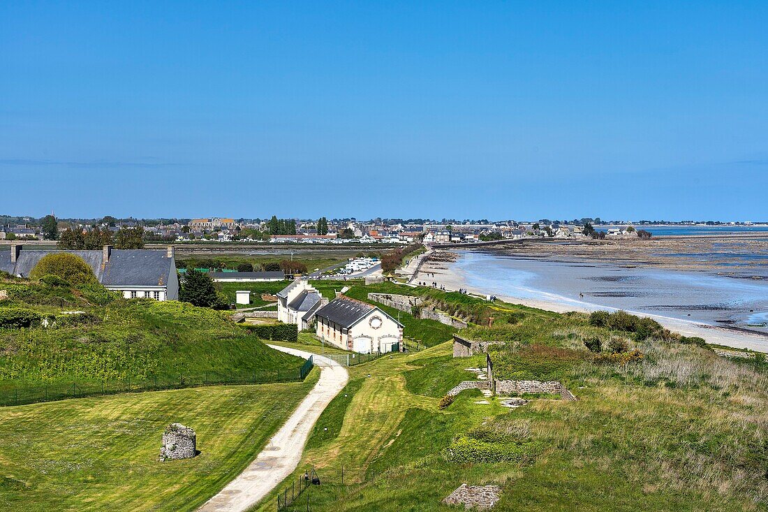 France, Manche, Saint-Vaast la Hougue, view of the Vauban Tower towards Saint-Vaast\n