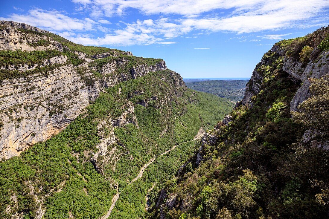 Frankreich, Alpes maritimes, Parc Naturel Regional des Prealpes d'Azur, Gourdon, Gorges du Loup