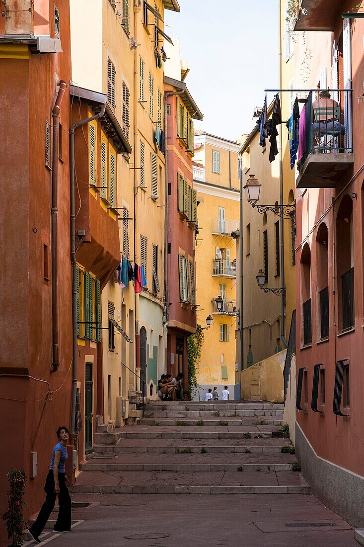 France, Alpes Maritimes, Nice, listed as World Heritage by UNESCO, pedestrian lane of the Vieux Nice district\n