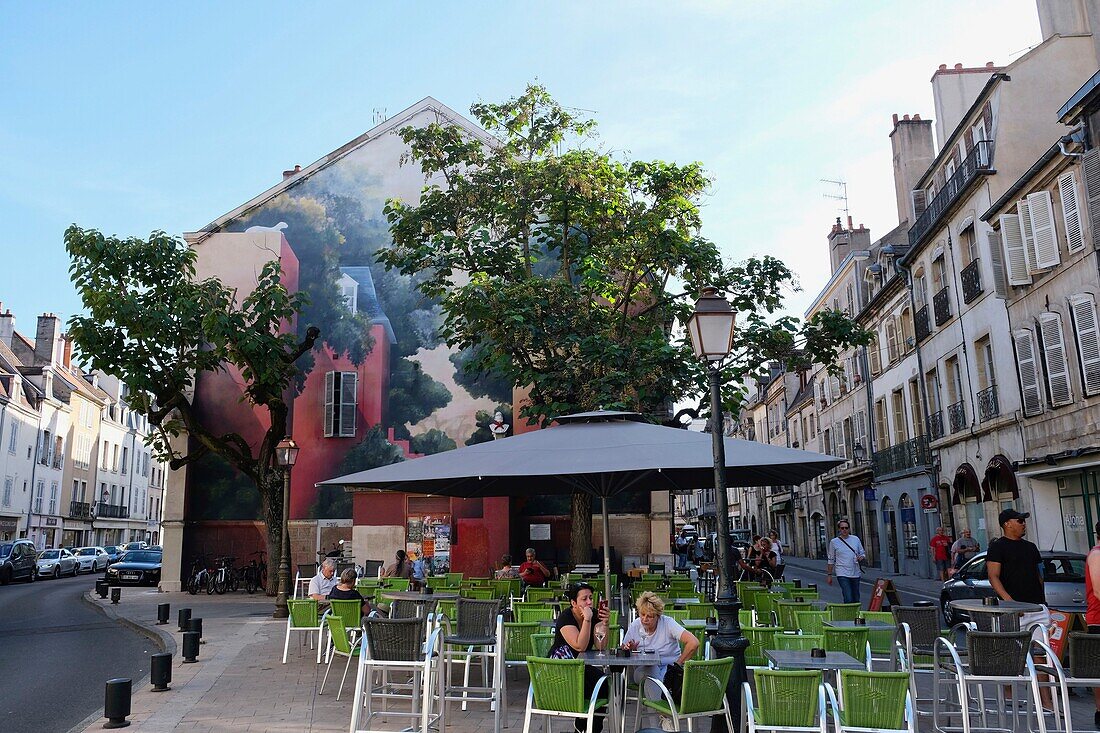 France, Cote d'Or, Dijon, area listed as World Heritage by UNESCO, terrace Rue Auguste Comte\n