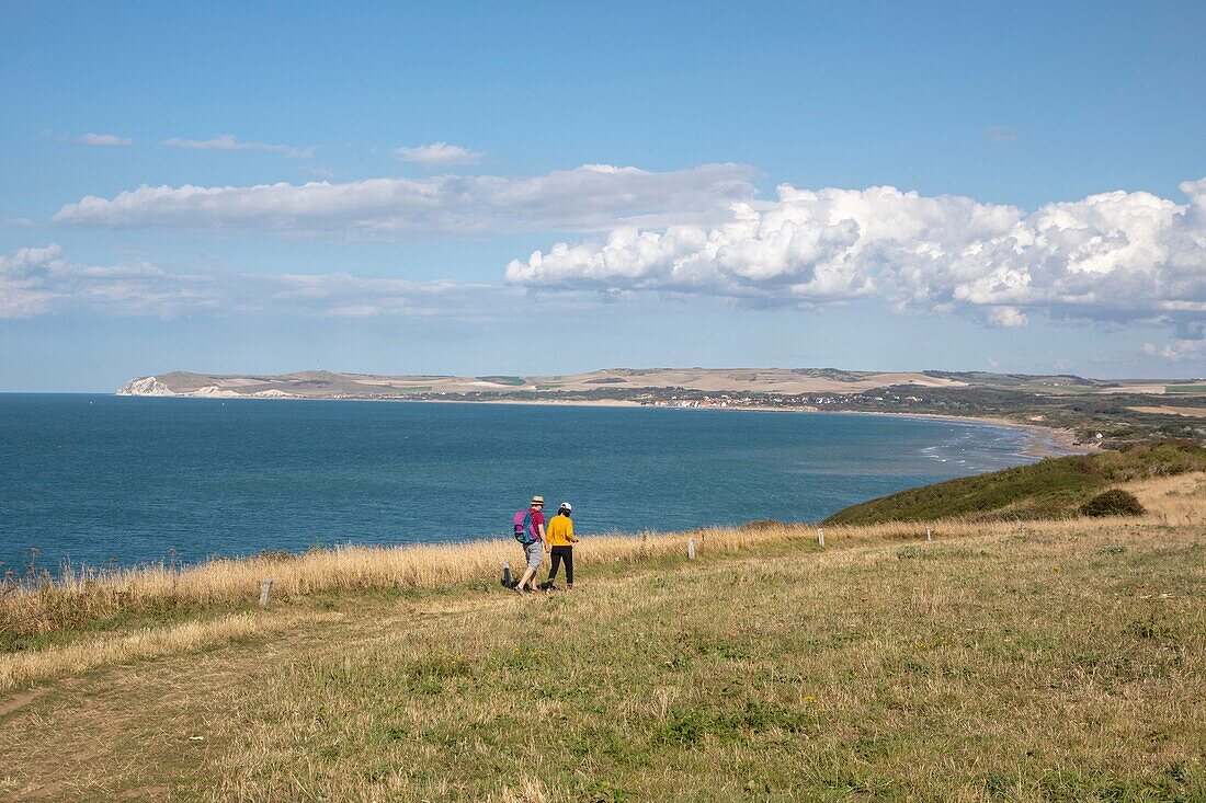 France, Pas de Calais, Cote d'Opale, Audinghen, GR coast from Cap Gris Nez (Cap blanc nez in the background)\n