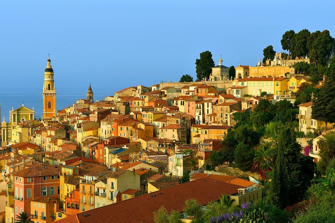 Frankreich, Alpes Maritimes, Menton, die Altstadt wird von der Basilika Saint Michel Archange beherrscht