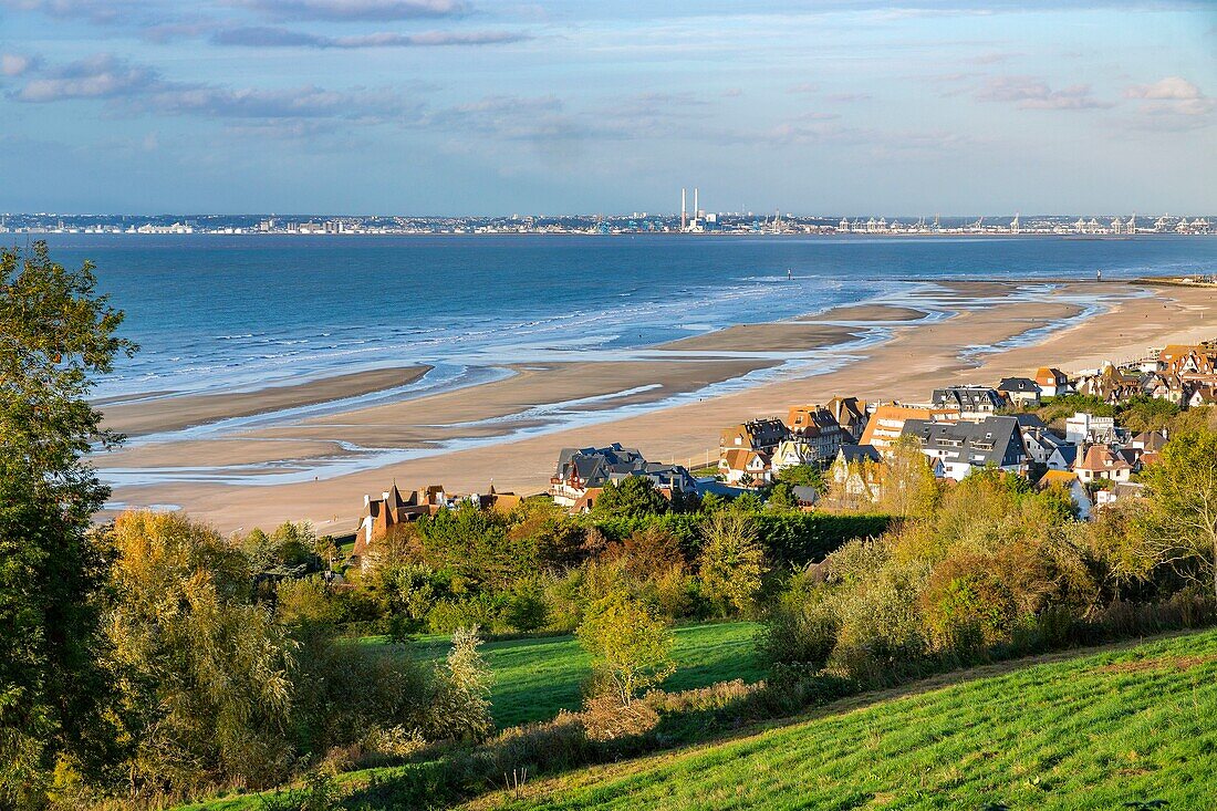 France, Calvados, Benerville sur Mer, The Seine bay, the beaches and the port of Le Havre\n