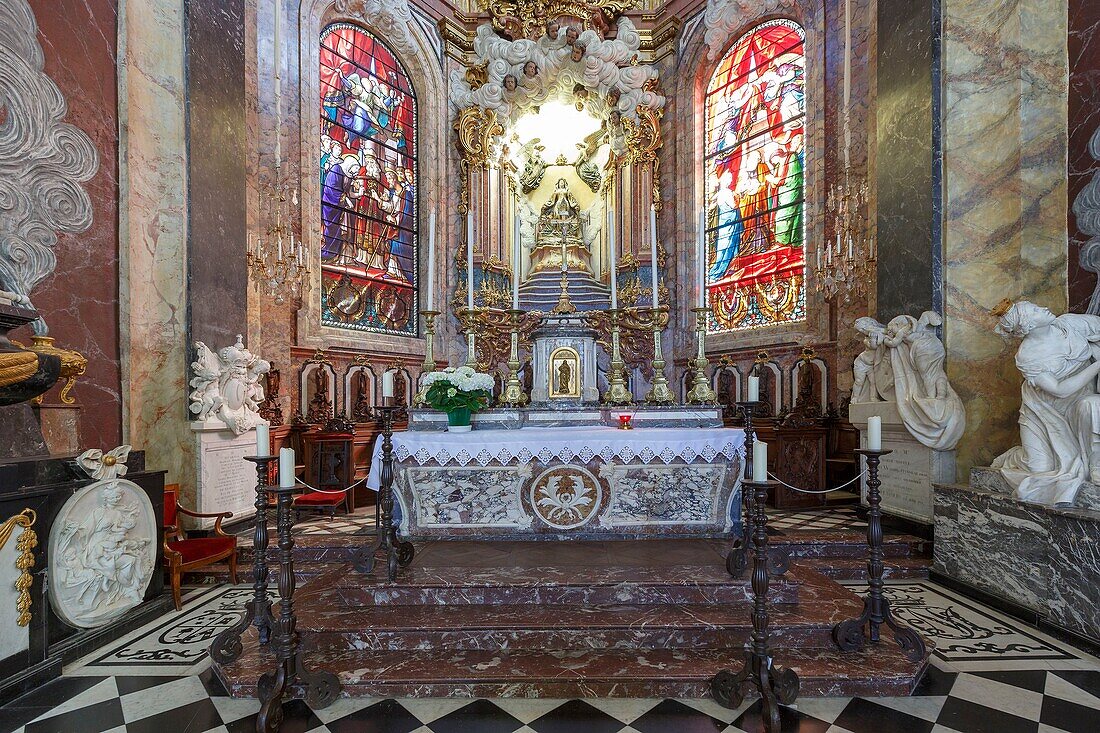 France, Meurthe et Moselle, Nancy, Notre Dame de Bonsecours church, the choir, the altar and the tumbs of Stanislas Leczynski by Claude Louis Vasse and Felix Lecomte and of Catherine Opalinska by Nicolas Sebastien Adam\n