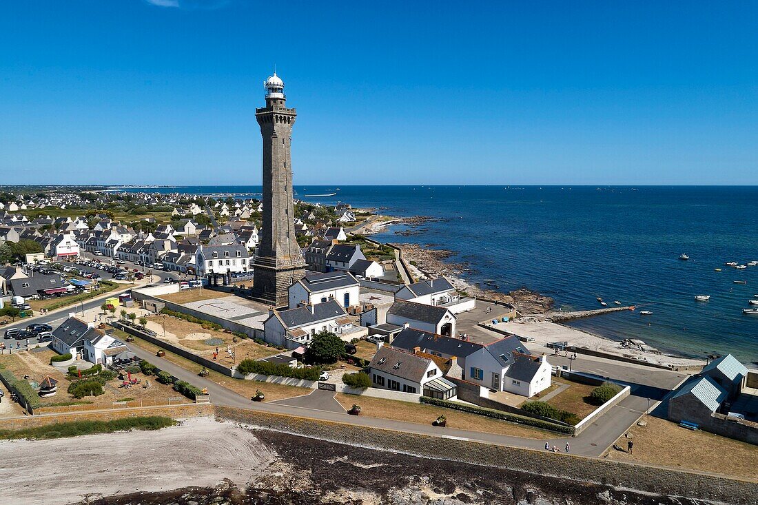 France, Finistere, Penmarch, Pointe de Penmarc'h, Eckmuhl Lighthouse, (aerial view)\n