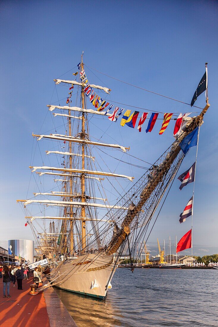Frankreich, Seine Maritime, Rouen, Armada 2019, Besucher und vertäute Cisne Branco