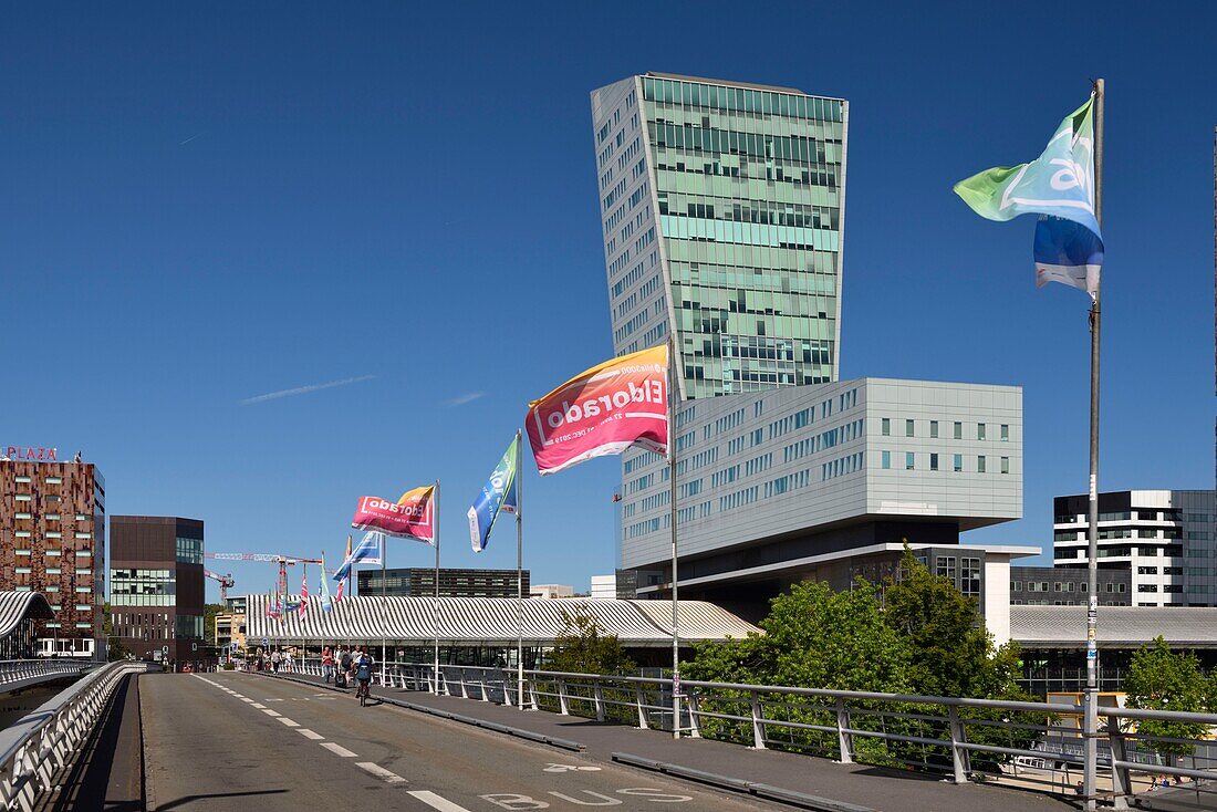 France, Nord, Lille, esplanade Place François Mitterrand with the Euralille business district which includes the Eurostar station and the Lille Europe TGV station, dominated by the Lille tower\n