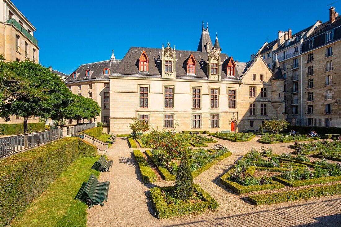 France, Paris, Marais district, French garden of the Sens hotel\n