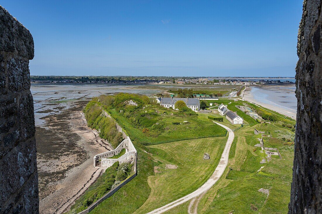 France, Manche, Saint-Vaast la Hougue, view of the Vauban Tower towards Saint-Vaast\n