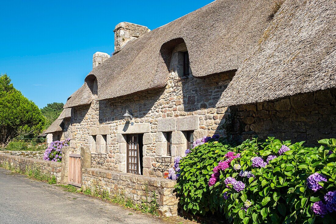 Frankreich, Finistere, Aven-Country, Nevez, Dorf Kerascoet mit Reetdachhäusern (16. Jahrhundert)