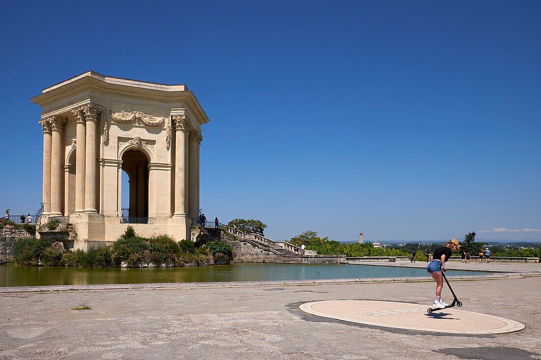 Frankreich, Herault, Montpellier, historisches Zentrum, Platz Royal Peyrou, der von einem monumentalen Wasserturm überragte Stausee ist ein Werk von Giral und Donnat