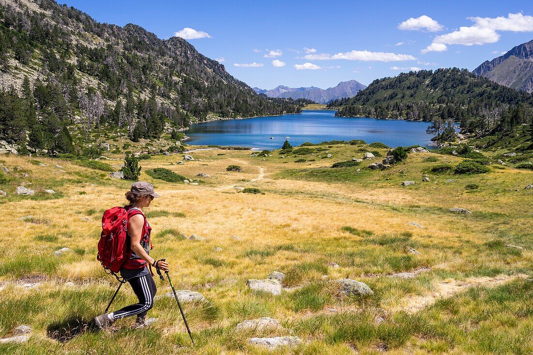France, Hautes Pyrenees, Neouvielle Nature Reserve, Aumar Lake (2193 m), GR10 hiking trail\n