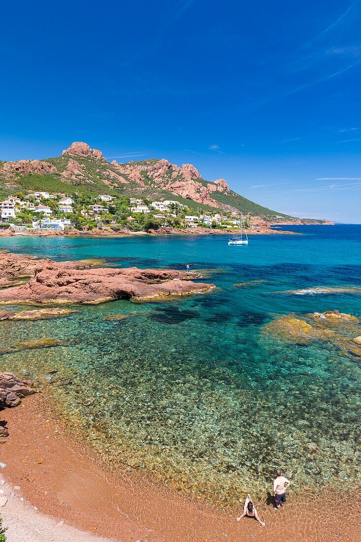 France, Var, Corniche de l'Esterel or corniche d'Or, Saint Raphael, Antheor and Massif de l'Esterel in the background\n