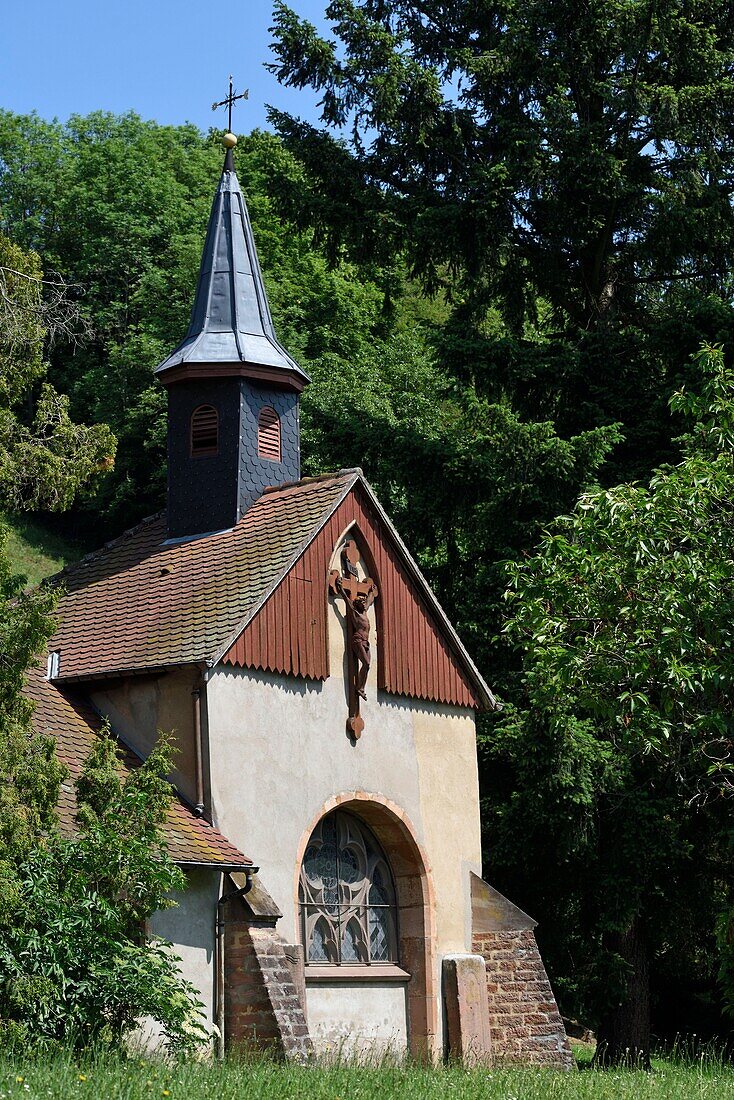 Frankreich, Haut Rhin, Sainte Marie aux Mines, Rue du Docteur Muhlenbeck, Kapelle Saint Madeleine aus dem 12.