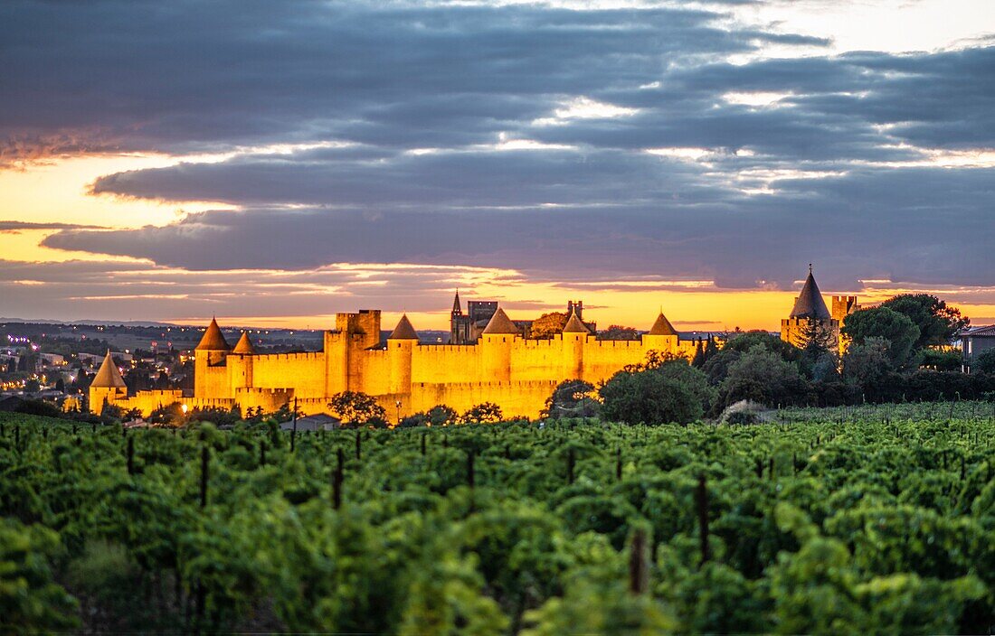 France, Aude, Carcassonne, medieval city of Carcassonne listed as World Heritage by UNESCO\n