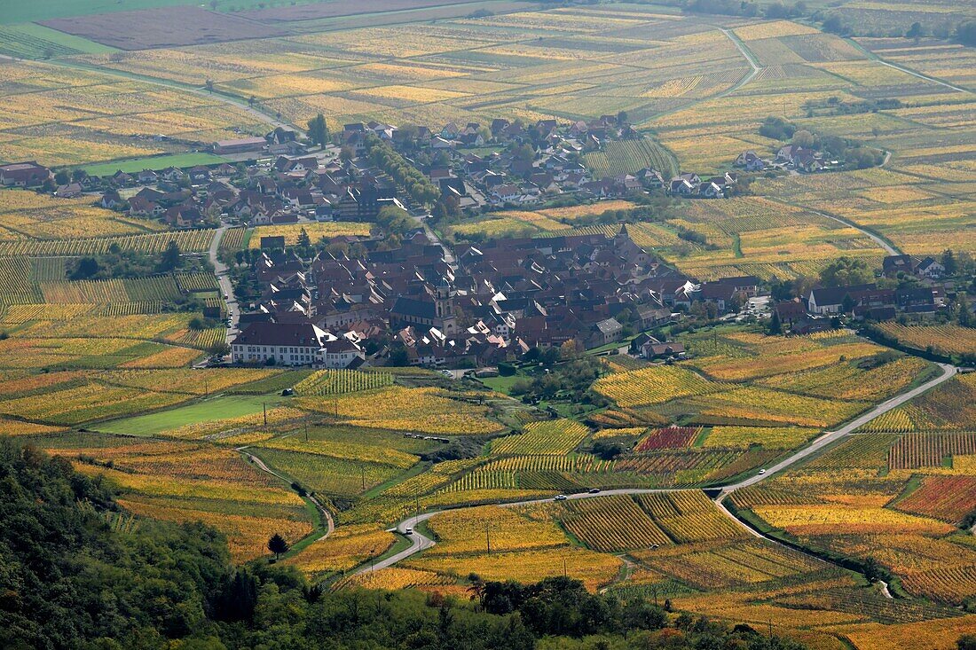 Frankreich, Bas Rhin, Orschwiller, vom Verlies der Burg Haut Koenigsbourg, das Dorf Saint-Hippolyte, der Weinberg, Herbst